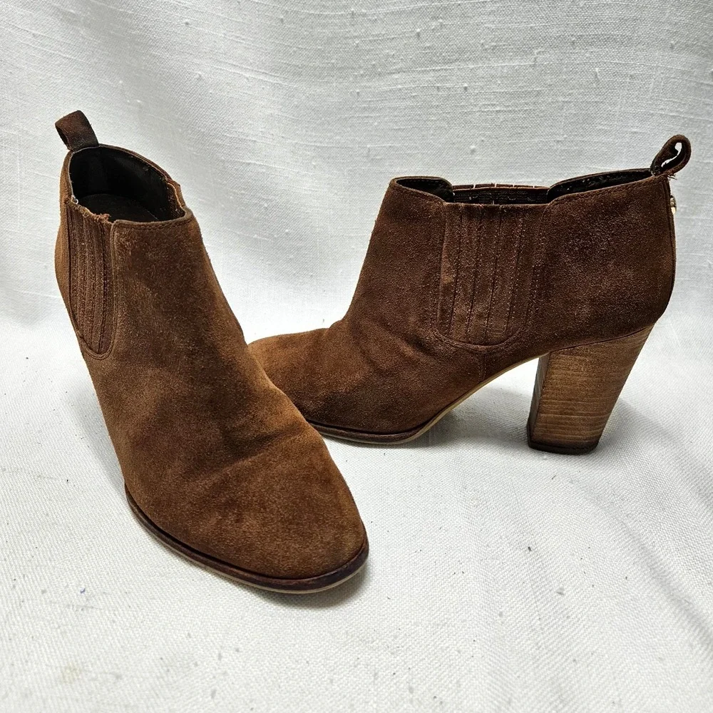 Michael Kors Chelsea Boots Womens 7.5 Brown Suede Stacked Block Heel Booties Y2K